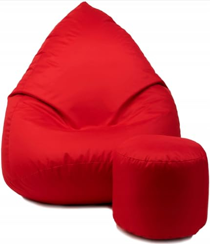 Slevobox Sitzsack mit Hocker Rot 112x82x82cm - XXL Sitzsack Erwachsene mit Füllung - Sitzsack Kinder - Schlafzimmer und Wohnzimmer Möbel - Outdoor Sitzsack XXL - Indoor Sitzsäcke - Bean Bag