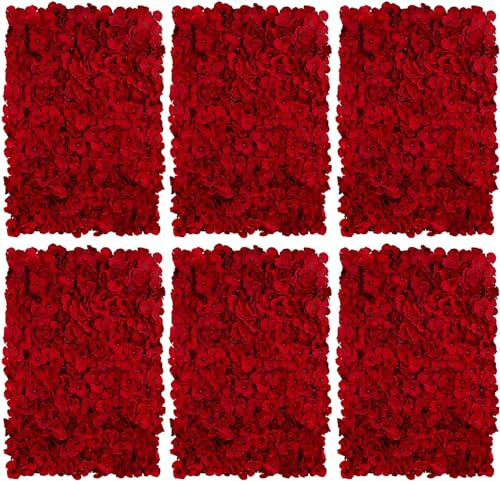 LQSYBHD 6 Pezzi Pannello per Decorazione della Parete di Fiori, 60 X 40 cm Rossi Pannelli Floreali di Ortensia Artificiale, Sfondo Muro Floreale per Matrimonio Giardino Home Decor