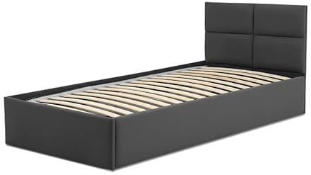 Mebligo - Polsterbett 90x200 mit Bettkasten, Bettgestell, Einzelbett mit Lattenrost, Jugendbett Bett mit Kopfteil, Stauraumbett Monos, Bett Ohne Matratze - Graphit (Trinity 15)