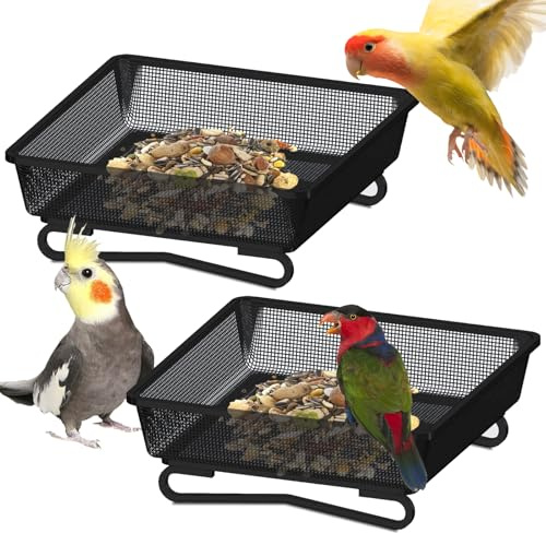 GOEDCH Futterstation für Vögel: 2 Stück Feinmaschige Bodenfutterstation, 17.5 x 17.5 x 5.5 cm Kompakte Plattform Vogelfutterschale aus Metall für Wildvögel, Meise, Eichhörnchen