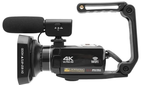 CCYLEZ Videocamera 4K con Touch Screen da 3 Pollici, Videocamera per WiFi HD da 56 MP con Stabilizzatore per Microfono e Obiettivo Grandangolare per Esterni