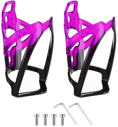 sourcing map 2pcs Bike Water Bottle Holder 5.3 PC Universal Bicycle Bottle Cages Ultralight Cycling Hydration Brackets with Screws for MTB Mountain Road Gravel, Black Purple