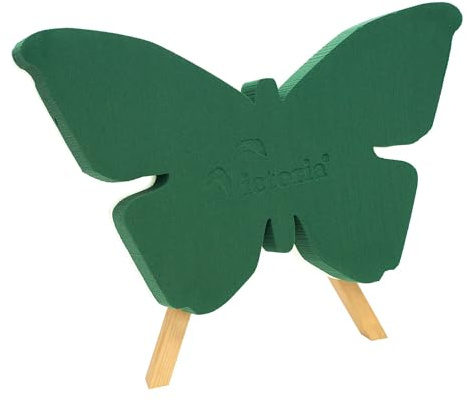 Nass Steckschaum Schmetterling 50x30x6cm mit Holzständer H.47cm - für Profi Floristen & Hobby Bastler - Frischblumen Steckschwamm groß - Blumen Steckmasse - Floristik Zubehör & Floristikbedarf - Grün