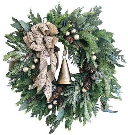 Bauernhaus Weihnachtskranz, Türkranz Weihnachten, Groß Weihnachtsgirlande Tannenkranz mit Weihnachtskugeln, Weihnachtsgirlande mit Kiefer und Glocken, Künstliche Weihnachten Garland für Dekoration