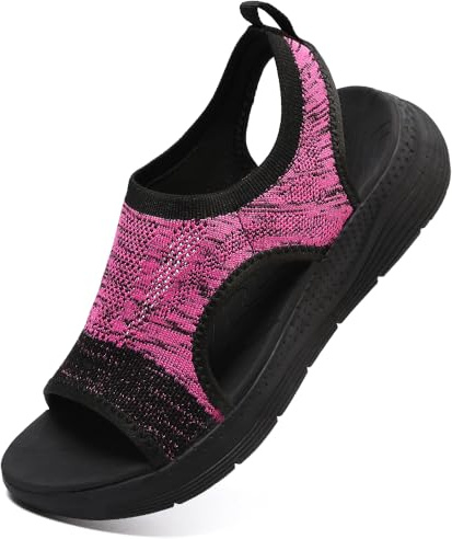 VTASQ Mode sandal dam ortopediska öppen tå strandsandaler lätta bekväma ventilerande stickning sport promenadsandaler, Svart rosa röd, 39 EU