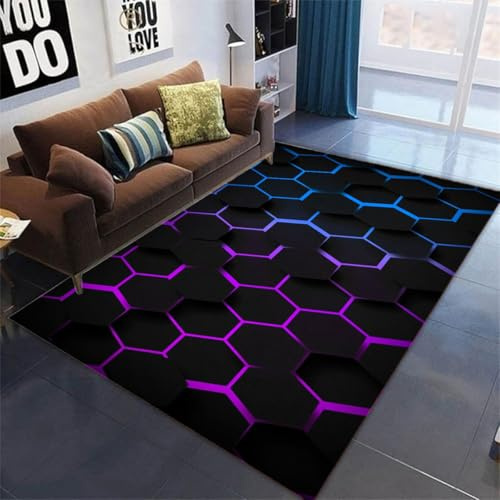 PEIHUODAN Tapis Chambre Gaming Ado Garçon Sol Flanelle Impression Géométrique 3D Salon Accessoires (Couleur 4, 80x120cm)