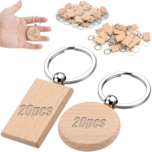 KGGZKG Schlüsselanhänger Holz Rohling Rund Blanko Holzanhänger Personalisierte Holzschlüsselringe zum Bemalen Wooden Keychain Schlüsselring