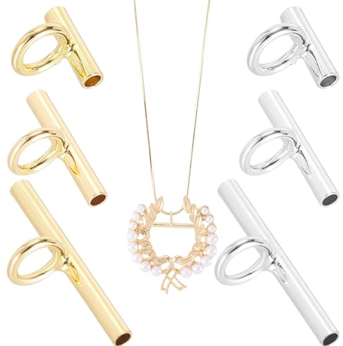 SmallCat 6PCS Brooch to Pendant Converters, Gold/Silver Brass Pin Necklace Adapter, 3 Sizes Jewelry Making Converters for Changing Brooches Pins to Pendant (8 mm, 13 mm, 20 mm)
