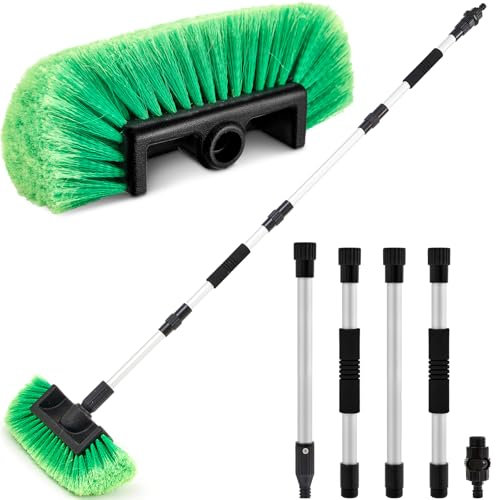 Maxdot 152,4 cm große Autowaschbürste mit langem Griff, Autowaschbürste, weicher Borstenkopf für Durchfluss, strapazierfähig, vierteilige Stange für Auto, Wohnmobil, SUV, Boot, Außen, Haus,