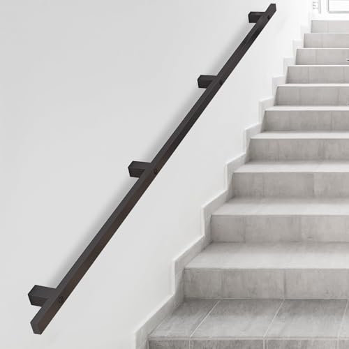 Lonmrrton Pasamanos de Pared de 30 a 600 cm, barandilla de Escalera Industrial Kit de Soporte de barandilla de Tubo de Metal para Interior y Exterior, Negro Mate(540cm)