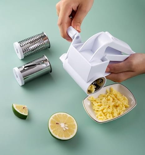 Rallador de queso giratorio 3 en 1 de nivel de restaurante de cocina italiana con asa, molinillo de queso giratorio de mano, adecuado para chefs izquierdo y derecho para queso, verduras, chocolate y