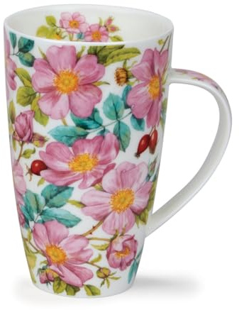 Dunoon Becher Henley Wild Rose 600 ml Bone China Kaffeetasse 15cm Teetasse 0,6l Hochwertige Porzellantasse Elegantes modernes Design Spülmaschinenfest Geschenk Motiv Rosen
