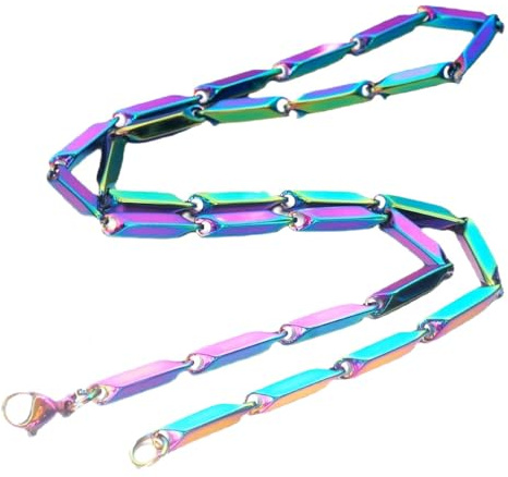 OAKKY Retro Persönlichkeit Rautenschnitt Bambus Link Kette Halskette Edelstahl für Männer Frauen Melone Seed Geformt Schmuck | Edelstahlglied, Vintage-Melonenkern-Form