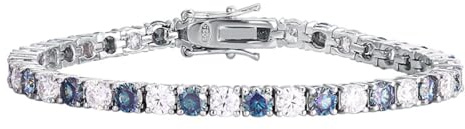 Buntes, blaues Moissanit-Tennisarmband für Damen, 6–9 Zoll, Rundschliff, 4 mm, D-Farbe, im Labor hergestelltes Diamant-Tennisarmband, perfekt für den täglichen Gebrauch