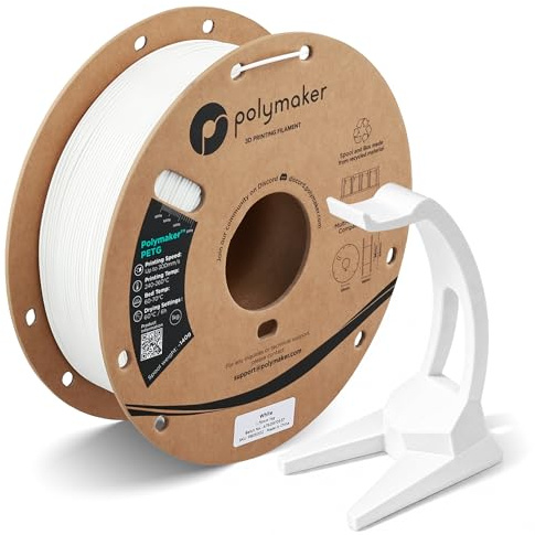 Polymaker PETG White 3D Printer Filament 1.75mm 1kg, High Speed PETG up to 300mm/s, High Strength New Formula, Excellent Layer Adhesion, Warp Free, Compatible with Most 3D Printers