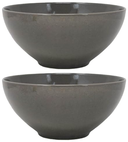 UNIQUE HOME LIVING 24cm Salad Bowl, Set of 2 Grey Stoneware Serving Bowl for Salads, Snacks, Fruits, Cereal Bowls Server, Sturdy and Reusable, Dishwasher Safe