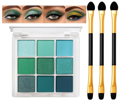 9-Color Smoky Black Eyeshadow Palette - Matte & Shimmer Kit with 3 Dual-Ended Gold Brushes, Waterproof Travel-Friendly Gothic Smokey Eye Makeup Palette for Women (Avocado green)