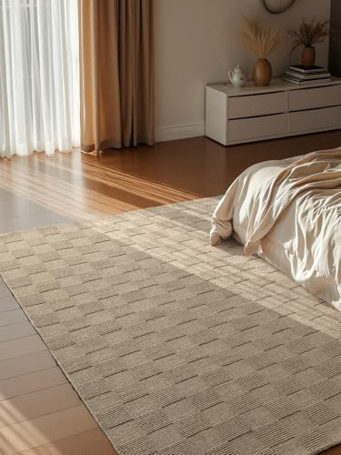 Villeroy & Boch Wollteppich Scala - Natur Wohnzimmerteppich - Handgewebt & Natürlich - Wolle 3D Effekt Kariert Hoch-Tief-Effekt für Wohnzimmer, Schlafzimmer, Esszimmer, Flur - Grau Beige, 200x300cm