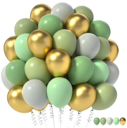 60 pezzi Palloncini Compleanno Verde Oro,Palloncini Oro Metallizzati,Palloncino in Lattice per Compleanno Battesimo Anniversario Fidanzamento Matrimonio