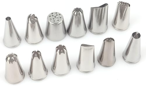 12PCS Stainless Steel Piping Nozzles Set, Cake Decorating Tips for Icing, Pastry, Cupcakes, DIY Baking Tools Kit for Beginners & Professionals