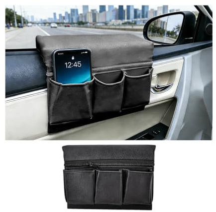 BESULEN Car Window Side Storage Box, Multifunctional Leather Vehicle Side Door Armrest Pad Organizer with Pockets, Auto Window Arm Elbow Rest Storage Bag, Universal for SUV Van Truck (Black)