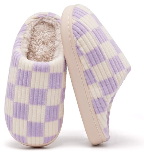Guyarns Zapatillas de casa Niño Niña,Pantuflas Invierno de Memoria viscoelástica a Cuadros para Niño Suela Antideslizante Dormitorio para Interior Exteriores(Morado,32/33 EU)