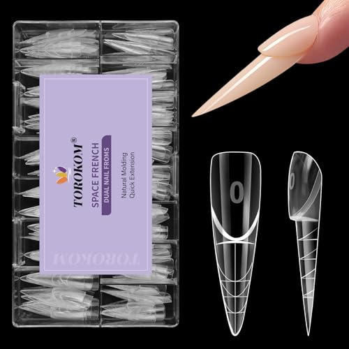 TOROKOM 3D Space French Dual Nail Forms, 150 Pezzi Forme per Estensione Unghie French, 15 Misure Forme Riutilizzabili per Poly Gel, Builder Gel, Nail Extension DIY e Uso Professionale (Medio)