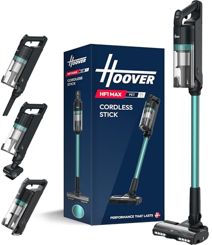 Hoover HF1 Max Cordless Vacuum Cleaner Anti Hair Wrap 200W, 50-min Runtime Rechargeable, 3 Speeds, Double Edge Cleaning, LED Headlight, HEPA Fliter, Crevice Tool & Motorised Pet Tool [HF1M10P]