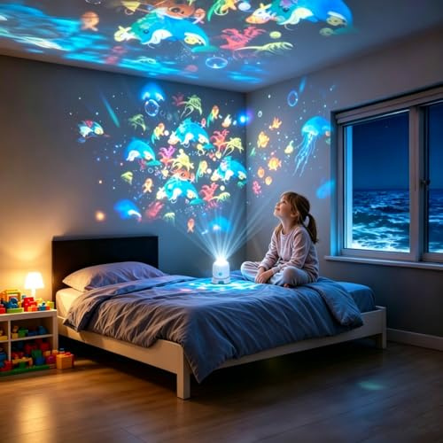 Proiettore Oceano proiezione luminosa a LED a 360° con colori vivaci a tema oceano, ideale per la camera da letto, per creare un'atmosfera rilassante durante il sonno.