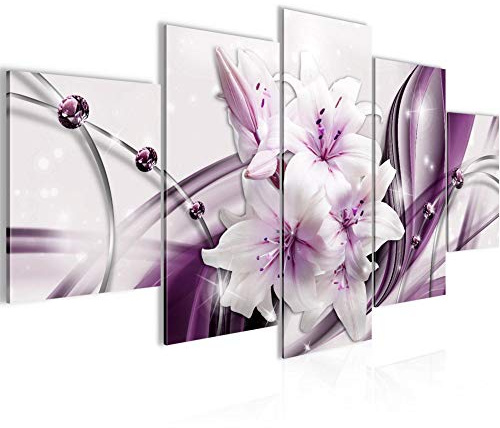 Runa Art Bild Wohnzimmer Schlafzimmer Blumen Lilien 5 Teilig Abstrakt Lila Wandbilder auf Vlies Leinwand 017153a