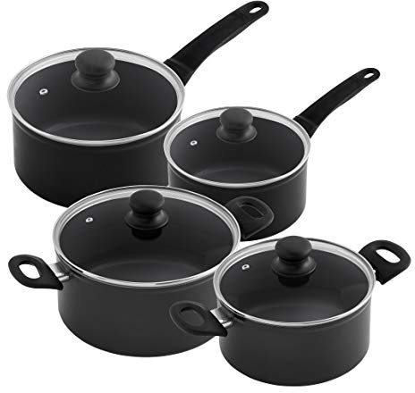 Kuhn Rikon 4-Piece Non-Stick Forged Aluminium Cookware Set, Induction Pots | 1.5L/16cm & 2.2L/18cm Saucepan and 3L/20cm & 5L/24cm Casseroles, Glass Lids, Stay-Cool Handles, Oven Safe - Easy Induction