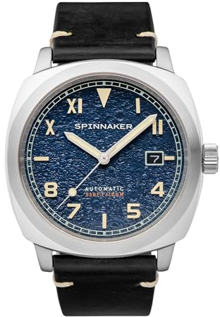 Spinnaker Montre Homme Automatique - Hull - California - Dateur - Bracelet Cuir Noir - Boîtier Acier Argent - SP-5071-02