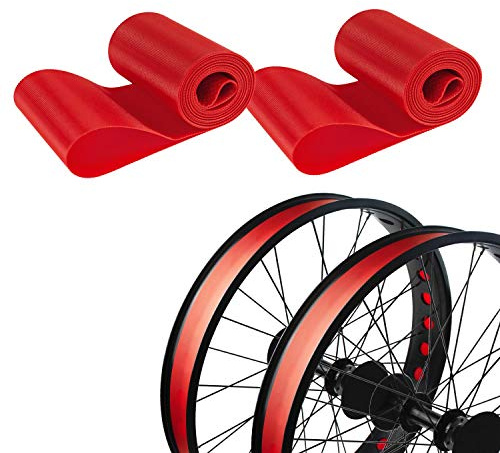 ADDMOTOR Rim Strip Rim Tape Fat tire Liner PVC Inner Tube Protector Anti Puncture for 20 inch Bikes 2PCS (Red)
