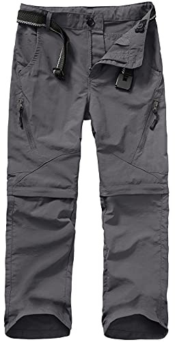 Boys Pants Kids Adjustable Waist Outdoor Quick Dry Lightweight Waterproof Pull On Casual Convertible Cargo Scout Pants #9035 Grey-XL（16-18）
