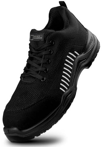 Black Hammer Safety Trainers Mens Composite Toe | Lightweight, Slip & Puncture Resistant, Comfortable Professional Grade Trainer Work Shoe S1P SRC 2222 (11 UK,B-White)