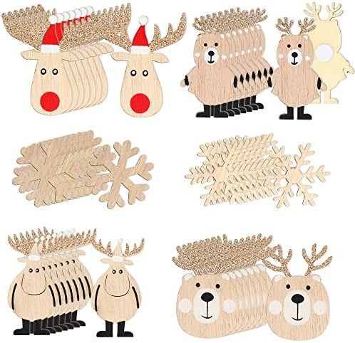 COM-FOUR® 48x 3D Aufkleber aus Holz zur Weihnachtedekoration - Deko-Set Geschenkaufkleber zur Dekoration, Dekosticker [Auswahl variiert] (48 Stück - Aufkleber - Mix 1)