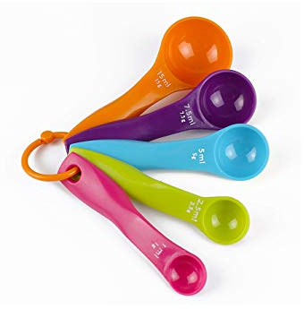 Mansifang Cuchara medidora de plástico engrosamiento para hornear gramos, cuchara de 5 piezas Set de escamas de condimento cuchara combinada (color: arco iris)
