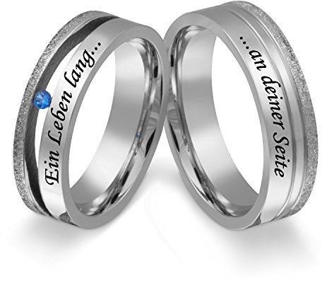 Trauringe Partnerringe Eheringe - inkl. WUNSCHGRAVUR - Edelstahl topaz 66-66 211HDac - mit AMAZON KONFIGURATOR direkt online gestalten !