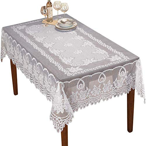 NC AMIPOS - Centrini in pizzo bianco lavorato all'uncinetto lavabile, in poliestere jacquard, per feste di matrimonio, ristorante, banchetti, decorazione da picnic (bianco, 152 x 228 cm)