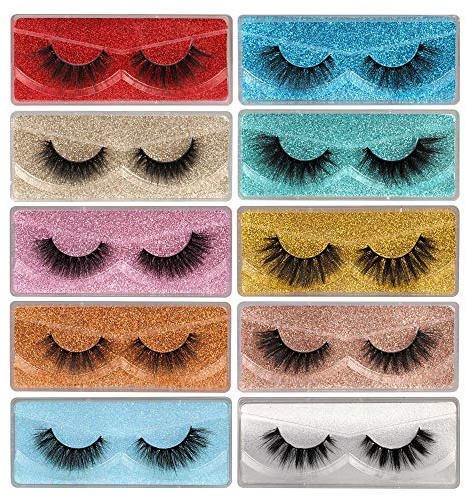 Newcally Lashes False Eyelashes Natural 3D Faux Mink Eye Lashes 10 Pairs 10 Styles Fluffy Wispy Fake Eyelashes Dramatic Handmade Reusable Lashes Pack with 10 Portable Eyelash Boxes