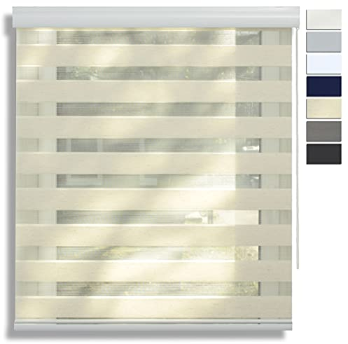 EFIXS Doppelrollo mit Kassette Montage Wand/Decke mit Bohren Breiten: 40-220, Höhe: bis 240 Hier: BxH (80 x 175) cm (Leinen) Premium Duorollo, oder ohne Bohren mit Klemmhalter am PVC-Fenster