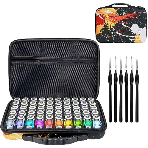 ZORETCO Modell-Farb-Aufbewahrungskoffer für Tester, Farben, Organizer, Tragetasche für 60 Flaschen mit 6 feinen Miniaturen, Pinsel (Farbe nicht im Lieferumfang enthalten)