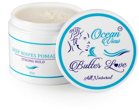 OCEAN VIEW DEEP WAVES POMADE Butter Love, 360 Wave Grease for Men Promotes Layered Waves, Moisture, Control and Silky Shine – All Natural Wave Cream with Shea Butter and Beeswax for Wolfing (4 oz)