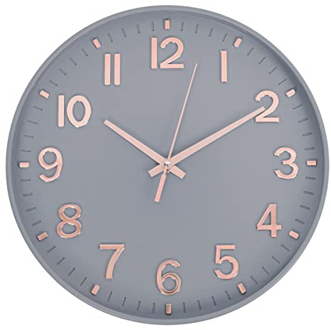 30cm Lautlos Wanduhr Schleichende Sekunde mit Arabisch Ziffer ohne Ticken | für Dekoration Wohnzimmer, Küche, Büro, Schlafzimmer（Graues Gold）