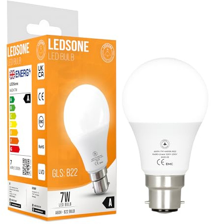 LED B22 Light Bulb, A60 7W (70W Equivalent) Non-Dimmable 6400K Cool White 806 Lumens BC Bayonet Base Super Bright GLS Energy Saving Bulb for Indoor & Home Lighting Decoration