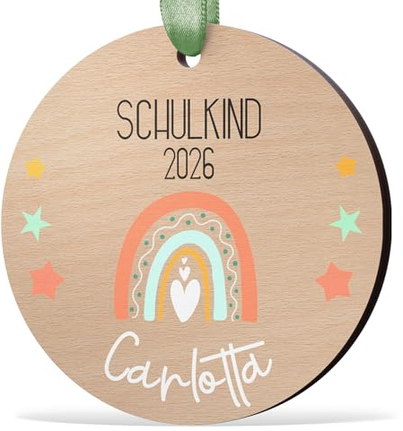 gravuru Personalisierte Holzanhänger für Schultüte - Schultütenanhänger erster Schultag - Namensanhänger Schulkind 2026 mit Namen & Motiven - Geschenk zur Einschulung für Junge & Mädchen