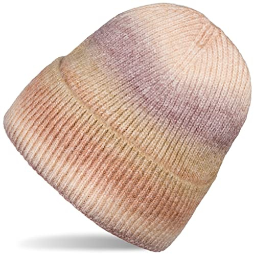 styleBREAKER Damen Strickmütze Farbverlauf Ombré | Breite 8 cm Krempe, Rippmuster, doppelt gestrickter Bund. 20,5 cm Höhe, 23 cm Weite (elastisch für 50-60 cm Kopfumfang).