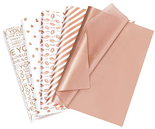 Larcenciel Seidenpapier 50 Blatt, Metallic Rose Gold Seidenpapier für Geschenktüten & Geschenkverpackung, Glänzende Geschenk Verpackungsmaterial für Valentinstag, Geburtstag, Hochzeit (50 x 35 cm)