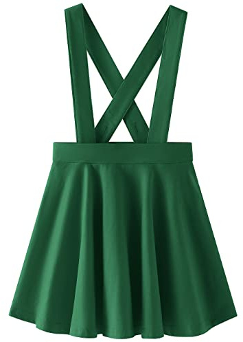 Noomelfish Girls Suspender Skater Skirt Stretchy Cotton Flared Overall Dress, Dark Green, Size 7-8 Years