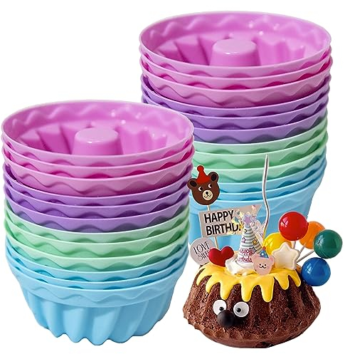 Mlying Mini Gugelhupfform Silikon 24 Stück Gugelhupf Backform Wiederverwendbare Muffinförmchen Cupcake Klein Kuchenform Mini Gugelhupf Ø 6,5cm, Höhe 3,5 cm